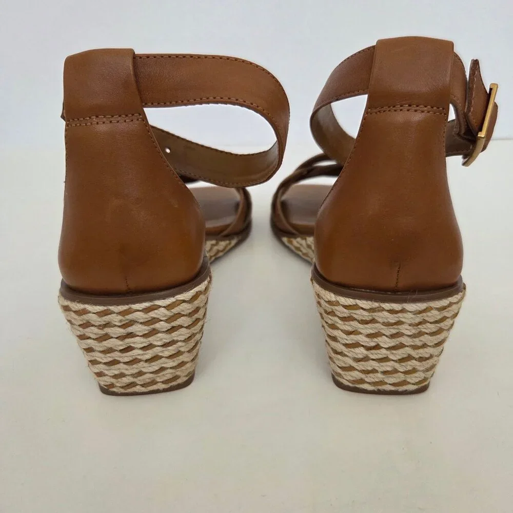 Vince Camuto Womens Baylees Sandals Sz 9 Leather Wedge Espadrille Aged Rum Brown